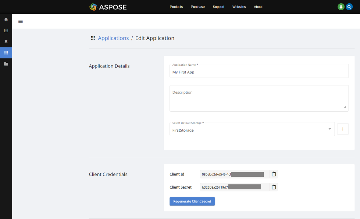 The Applications/Edit Application Page with Client Credentials