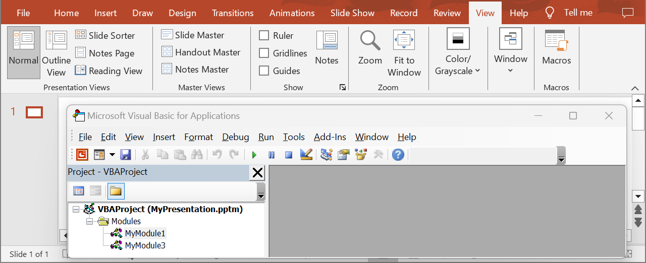 The VBA modules